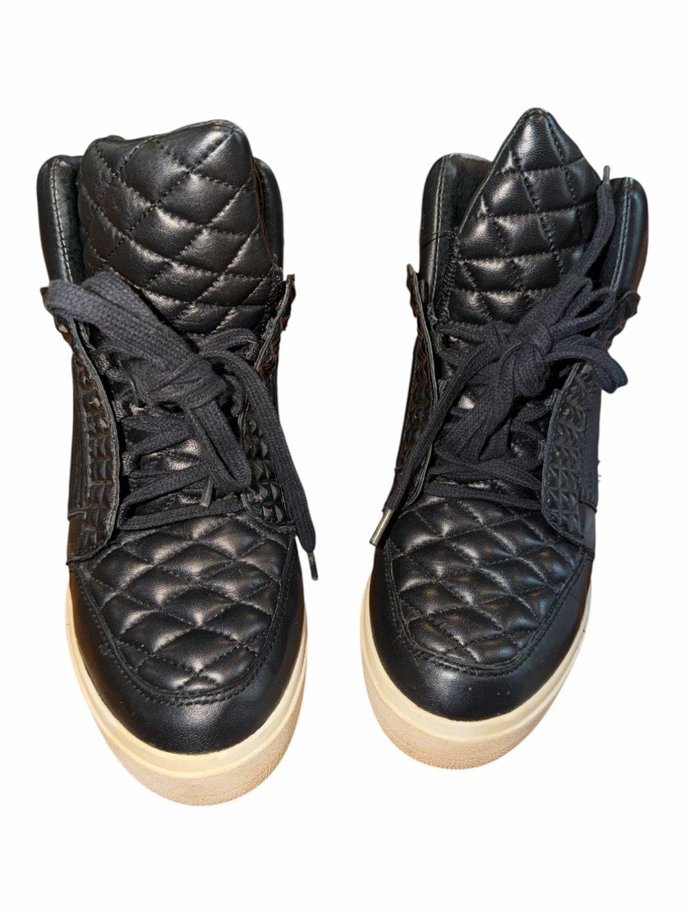 Black Quilted Wedge Sneakers with Platform Sole